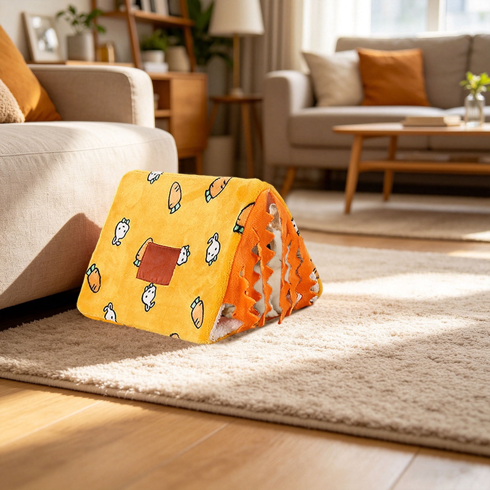 BVCL Pig Tunnel Bed With Curtain Flannel Hidden Washable Rabbit Hiding Place Bedroom Hamster Hedgehog Living Room