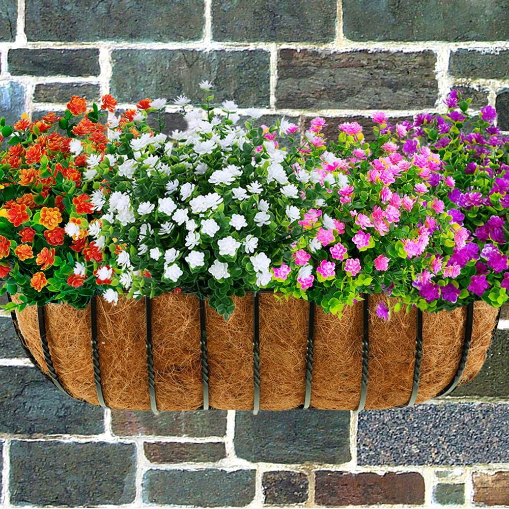 Outdoor Artificial Fake Flowers No Fade UV Resistant Faux Plastic Plants for Hanging Planter Patio Yard Wedding Indoor Home Kitchen Farmhouse Décor (White)