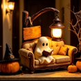 thumbnail image 6 of Cute Ghost Reading Lantern, Resin Battery-Powered Halloween Home Decor with Soft Warm Glow, Spooky Bookish Accent for Nightstand, Desk or Shelf, 6 of 14