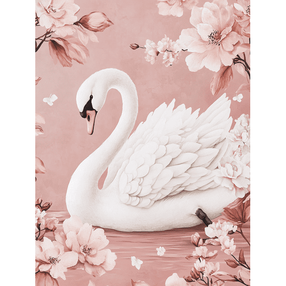 Elegant Swan and Blossom Canvas Print/Wall Art, Perfect for Living Room, Bedroom, Dining Room, Bathroom, and Office Decoration.