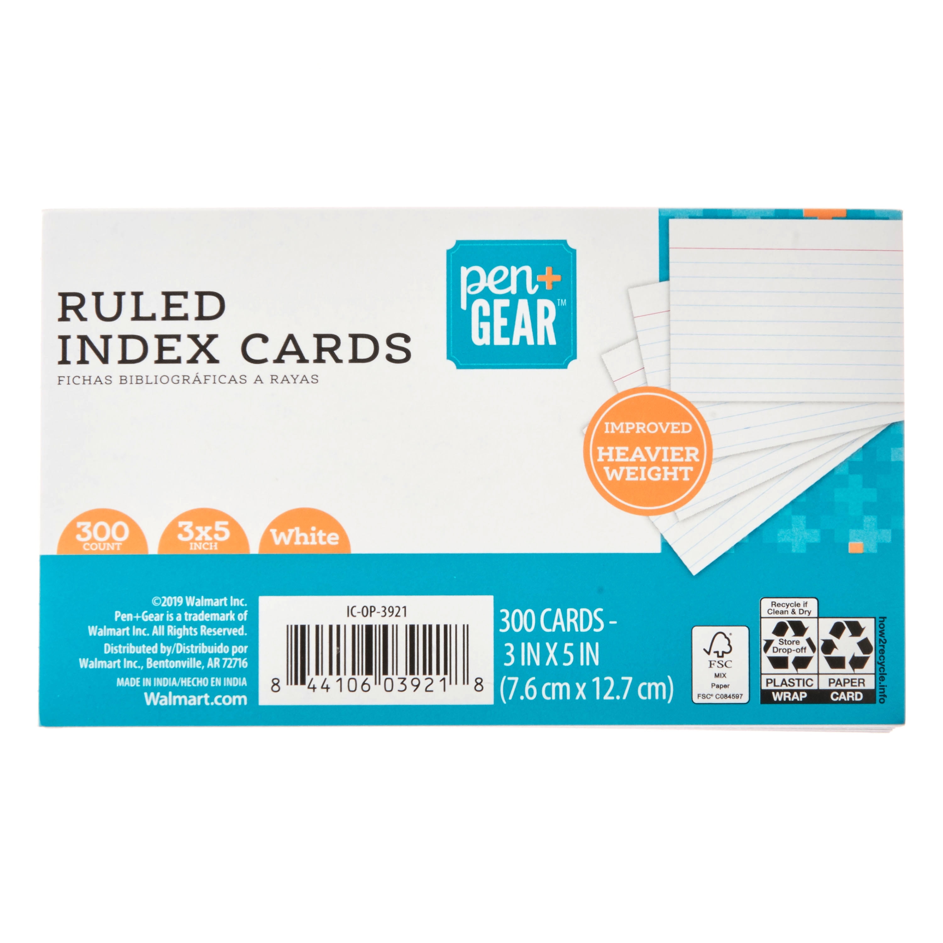 Pen+Gear Ruled Index Cards 100 Count 3X5" White 27c 