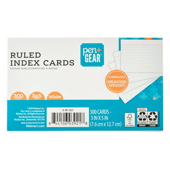 Pen + Gear Ruled Index Cards, White, 300 Count, 3" x 5"