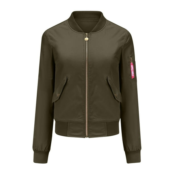 zanvin Omen Sweatshirt Button Slim Zipper Long Sleeve Bomber Jacket Warm Velvet Coat Army Green gifts for family Walmart