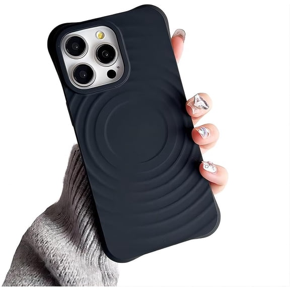 for iPhone Case,Cute Water Wave Ripple Silicone Pattern Camera Lens Protection Soft Shockproof Phone Case (Black,iPhone 12)