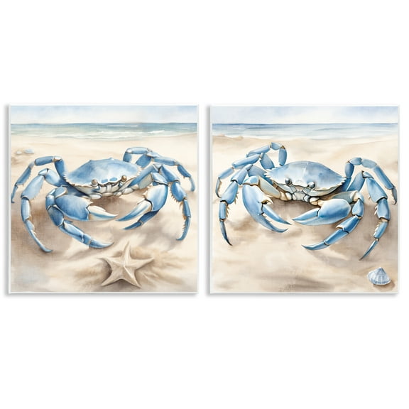 Stupell Industries Nautical Blue Crabs Beach Animals Painting Unframed Art Print Wall Art, 12 x 12, Set of 2