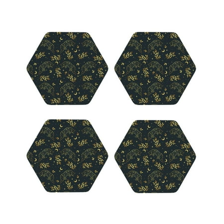 

Fuzoiu Golden line fox Print Leather Coasters Set Drink Coasters Set of 4 for Tabletop Protection Durable PVC Coasters Home Décor and Housewarming Gift-Hexagon