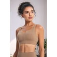 thumbnail image 4 of High Impact Sports ,Racerback Running Bra Workout Crop Tank Tops Longline Sports Bra Push Up Light brown L, 4 of 8