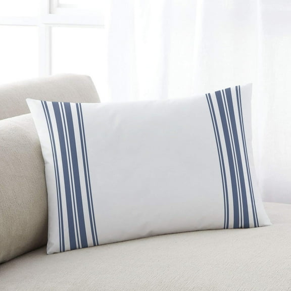 Simple Farm Blue and White Stripes Lines Pattern Throw Pillow Cover Case, Couch Sofa Bed Pillowcase, Soft Decorative Lumbar Pillow Protector, 16x24Inch Reversible Pillow Shams with Zipper