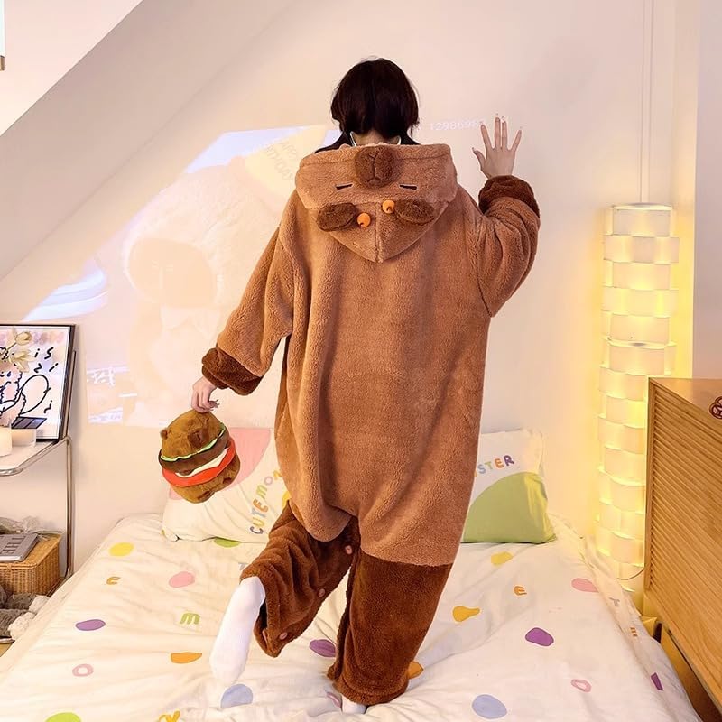 Capybara Onesies Robe Cute Capybaras Costume for Halloween Party Plush Capybara Pajama Hooded Bodysuit Jumpsuit Sleepwear for Halloween Christmas Gifts