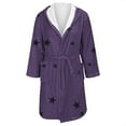 thumbnail image 4 of Women's Star Print Fleece Bathrobe, Long Length Plush Robe, Soft Cozy Loungewear, Knee Length Gown with Pockets, Comfortable Spa Style Robe for Women Purple L, 4 of 5