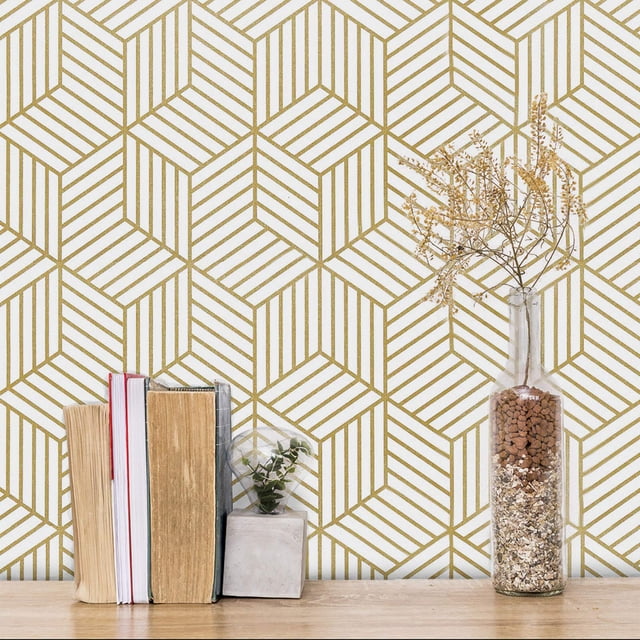 Papel tapiz geométrico dorado MelunMer 300 x 45 cm autoadhesivo