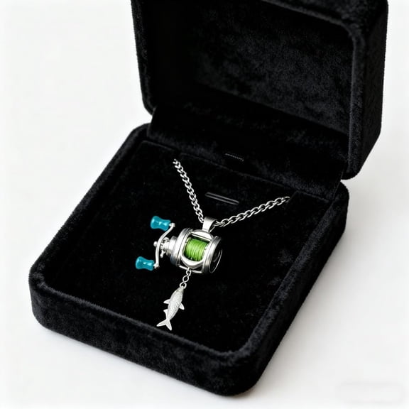 Mini Fishing Reel Pendant Necklace - Novelty Fisherman Jewelry with Detachable Fish Charm for Men & Women, Gift for Anglers