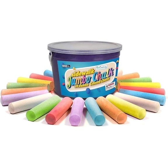 ArtCreativity 38-Pack Sidewalk Chalk with Storage Bucket, Washable, Ages 3 