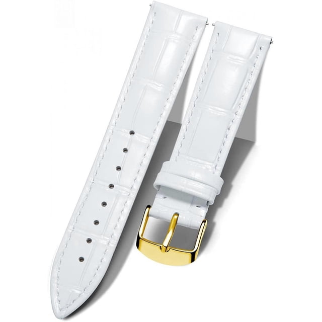 Genuine Leather Replacement Watch Band Multicolor Waterproof for Men Women, G-White (14mm)