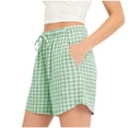 thumbnail image 2 of VBVC Women's Gingham Drawstring Shorts , Curved Hem Summer Shorts For Women , Ladies' Lightweight Plaid Shorts with Pockets,Green,S-3XL, 2 of 8