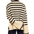 thumbnail image 2 of Langwyqu Striped Print Turtleneck Oversize Loose Knit Pullover Side Split Sweater, 2 of 5