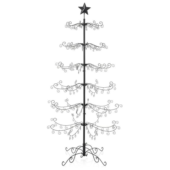 Ornament Display Stand - 6' Black Wrought Iron Christmas Tree Ornament Holder 6ft 2in