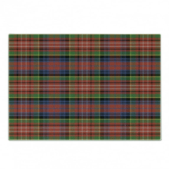 Plaid Cutting Board, Caledonia Scottish Traditional Pattern Tartan Motif Abstract Squares Ornate Quilt, Decorative Tempered Glass Cutting and Serving Board, Small Size, Multicolor, by Ambesonne