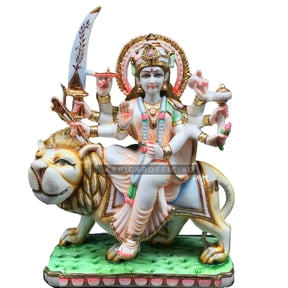 Durga Statue Murti Large 12 inches Marble Murti Calm Maa Durga Sitting on Lion Figurine Hindu Goddess of Strength Amba Statue for Navratri Puja Maa Sherawali Adi Shakti Idol Indian Home Temple Decor