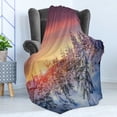 thumbnail image 4 of Winter Soft Flannel Fleece Throw Blanket, Snowy Landscape at Gloomy Sunrise Scenery in Mountain Forest Serene Nature Photo, Cozy Plush for Indoor and Outdoor Use, 50" x 60", White Red, by Ambesonne, 4 of 5