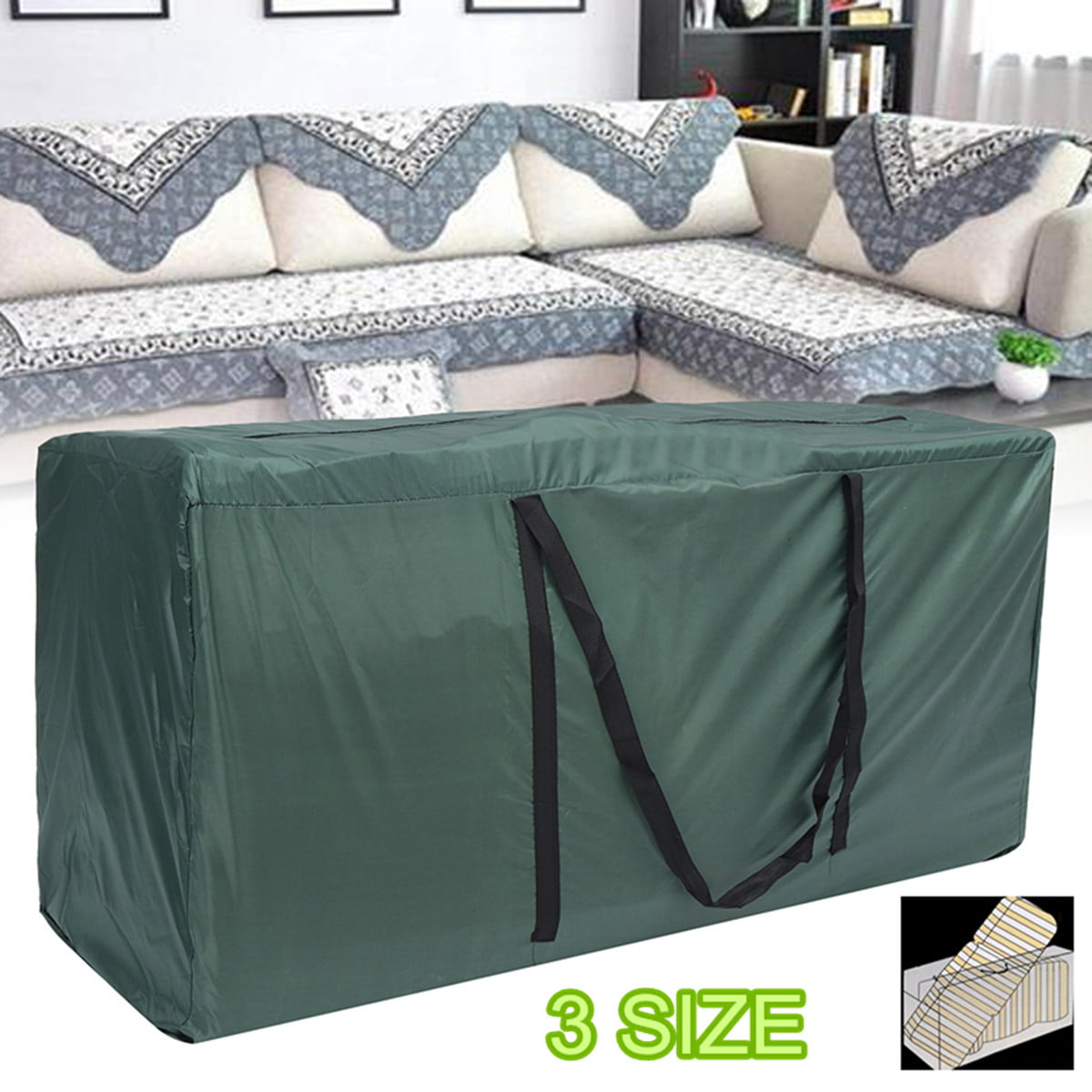 Indoor/Outdoor Furniture Cushion Storage Bag Durable Garden Waterproof Zip Case 