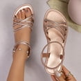 thumbnail image 2 of HVOBTTY Women's Summer Fashion Casual Versatile Plus Size Beach Solid Color Flat Heel Rhinestone Decor Elastic Sandals Comfortable Shoes Rose Gold, 37, 2 of 5