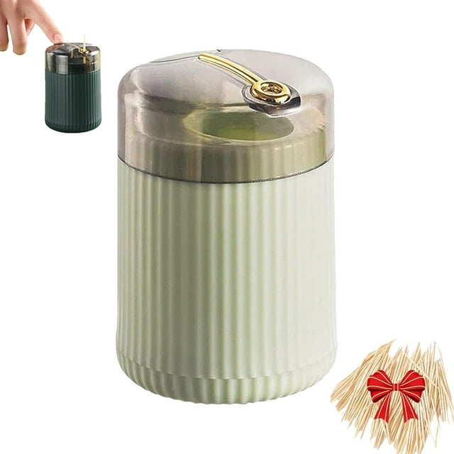 Pop-Up Automatic Toothpick Dispenser, Push Button Toothpick Holder Pops Out, for Home Livingroom Kitchen (1, Light green, 3.35*2.36in)