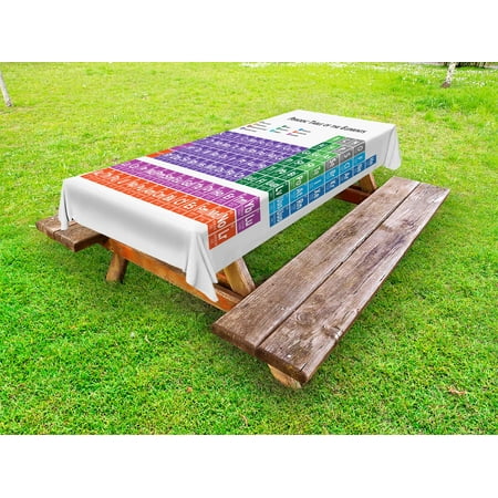 

School Outdoor Tablecloth Periodic Table of Elements Design Colorful Checkered Squares Science Class Theme Decorative Washable Fabric Picnic Tablecloth 58 X 104 Inches Multicolor by Ambesonne