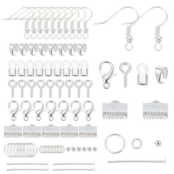 1 Box Jewelry Findings Sets with Brass Earring Hooks Alloy Lobster Claw Clasps Iron Snap on Bails Open Jump Rings Silver Color Plated 650pcs/box DIY