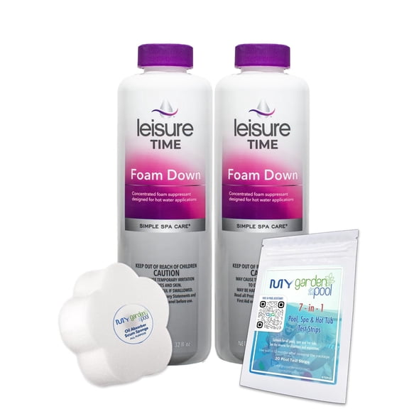 Leisure Time 30241A Foam Down Spa Care 32oz - 1QT - 2 Pack - Cleaning for Spas and Hot Tubs with My Garden Pool 20 Ct. Test Strips