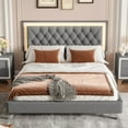 thumbnail image 7 of Noble House Queen Upholstered Bed Frame with LED Lights, Modern Velvet Platform Bed with Tufted Headboard, Gray, 7 of 7