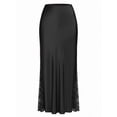 thumbnail image 4 of Gamivast Lace Maxi Skirt for Women High Waisted Smooth Elegant Satin Skirt Side Slit with Sheer Floral Lace Insert Panel Evening Party Cocktail Slip Skirt, 4 of 8