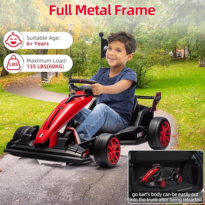 EastVita Go Kart Electric Drift Kart Car with Adjustable Seat, 24V Outdoor Ride On Toy with Variable Speed Mode, Crazy Cart for Kids 6+ Years Old, High-Speed Racing and Immersive Gaming Combo