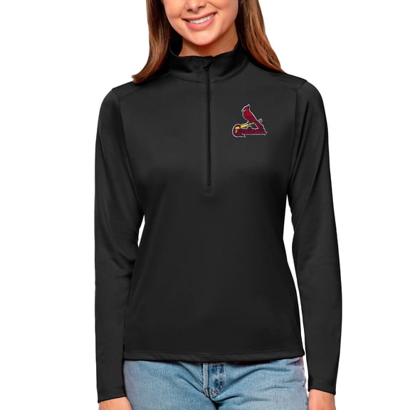 Women's Antigua Black St. Louis Cardinals Tribute Quarter-Zip Pullover Top