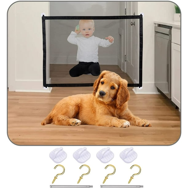 Porte magique pour chiens, barrière de sécurité extensible pliable pour  chien avec 4 
