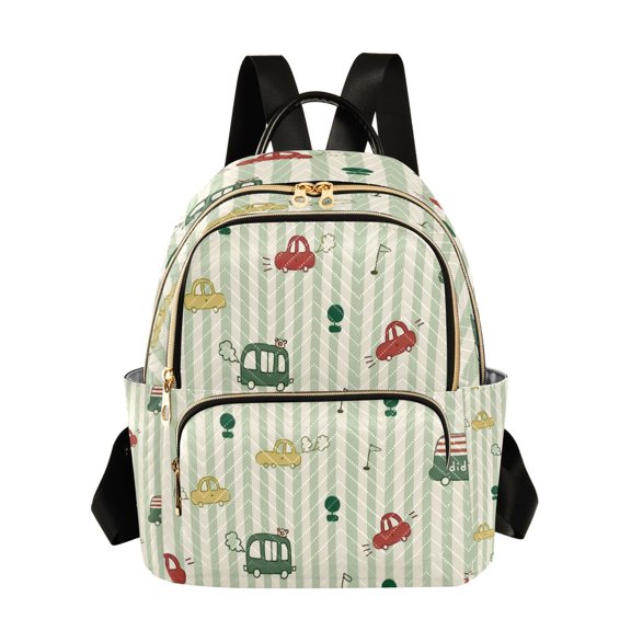 RMDQTR Quilted Backpack Lightweight Casual Daypack with Multi Zipper Pockets for Travel Daily Use Shopping Sports Green Stripes