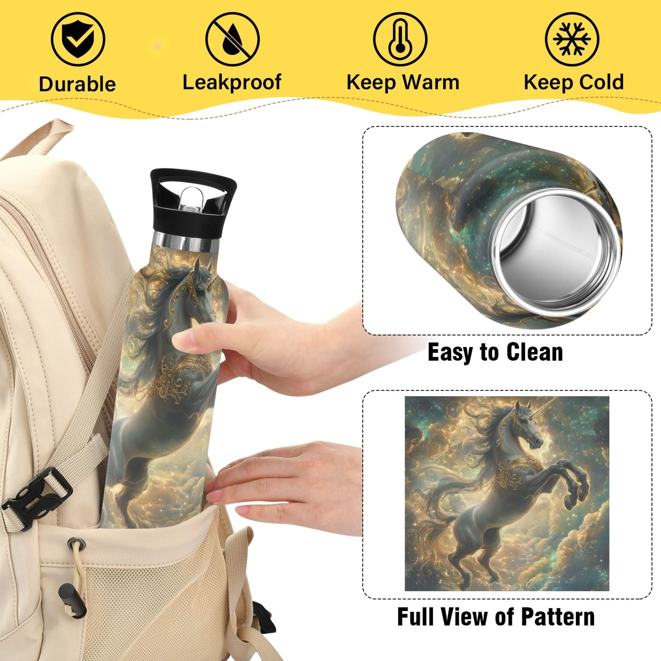 Kids Insulated Stainless Steel Sports Water Bottle 600ml (20oz) Noble and Elegant Horse