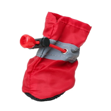 Dog Shoes Dog Boots & Paw Protector  Anti-Slip Sole Winter Dog Booties with Reflective Straps Dog Snow Boots for Small Medium Dogs 4PCS Red