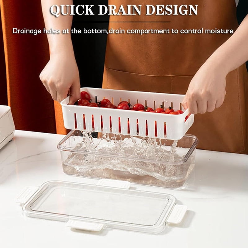 1PC Produce Saver Rectangular Food Storage Container, White, 11.5 x 5.8 x 2.9 Inches, Airtight, Leak Proof, Reusable, Durable, Dishwasher Safe