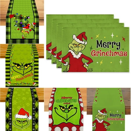 

4pcs Grinch Merry Grinchmas Christmas Placemats for Dining Table