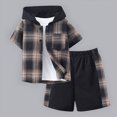 thumbnail image 2 of Boys Clothes Shorts Sets Plaid Short Sleeve Hooded Button And Jogger Shorts For Kids Summer Outfits Brown 2-3 Years, 2 of 9