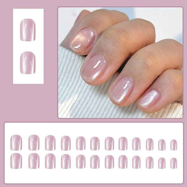 Uñas postizas brillantes con un toque de suavidad y brillo, manicura con diseño de pipa de agua, uñas para usar, 24 unidades.