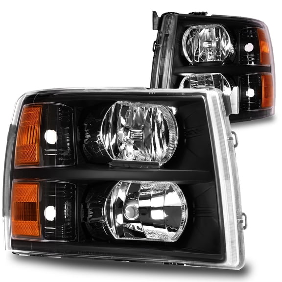 TRUE MODS Black OE Headlight Assembly Replacement for 2007-2013 Chevy Silverado 1500 (07-13) 2007-2014 Silverado 2500HD 3500HD 2500 3500 HD (07-14) [Amber Side Marker] OEM Reflector Headlamp Bulb