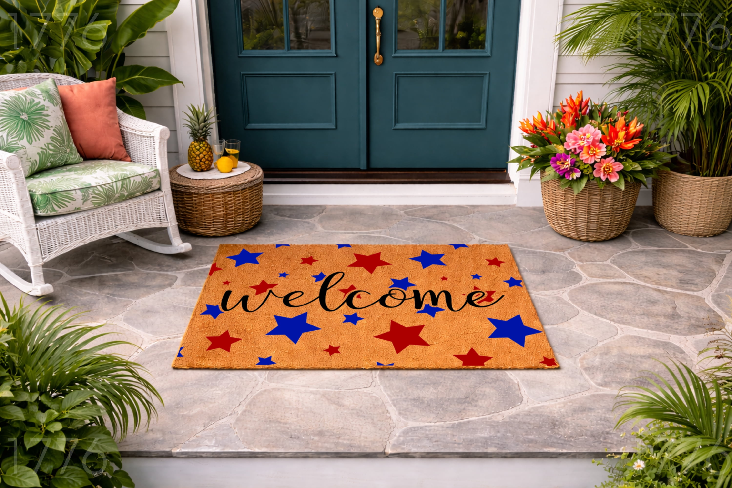 Welcome Star Pattern Doormat, Patriotic Stars Outdoor Entry Mat, Non Slip Front Door Mat (36x60 inches) WoodByStu 1776