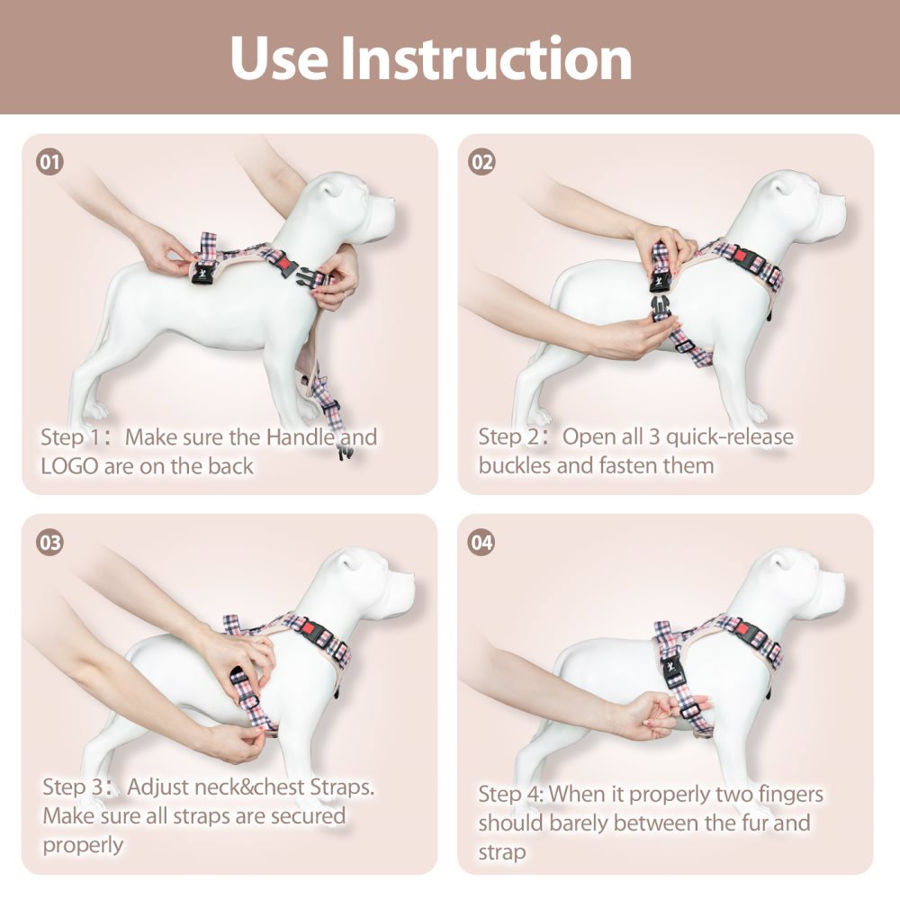 PoyPet No-Pull Dog Harness, Checkered Beige XL photo 3