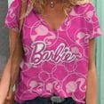 thumbnail image 3 of Camiseta de verano 2024 para mujer, camiseta de manga corta con cuello en V y estampado de princesa Barbie en 3D, camiseta de moda de talla grande para mujer, camiseta Y2k para mujer, 3 of 5