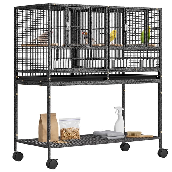 SuperDeal 42inch Divided Breeding Bird Cage with Rolling Stand, Wrought Iron Double‑Compartment Bird Flight Cage, Mobile Bird Aviary for Parakeets, Budgies, Lovebirds