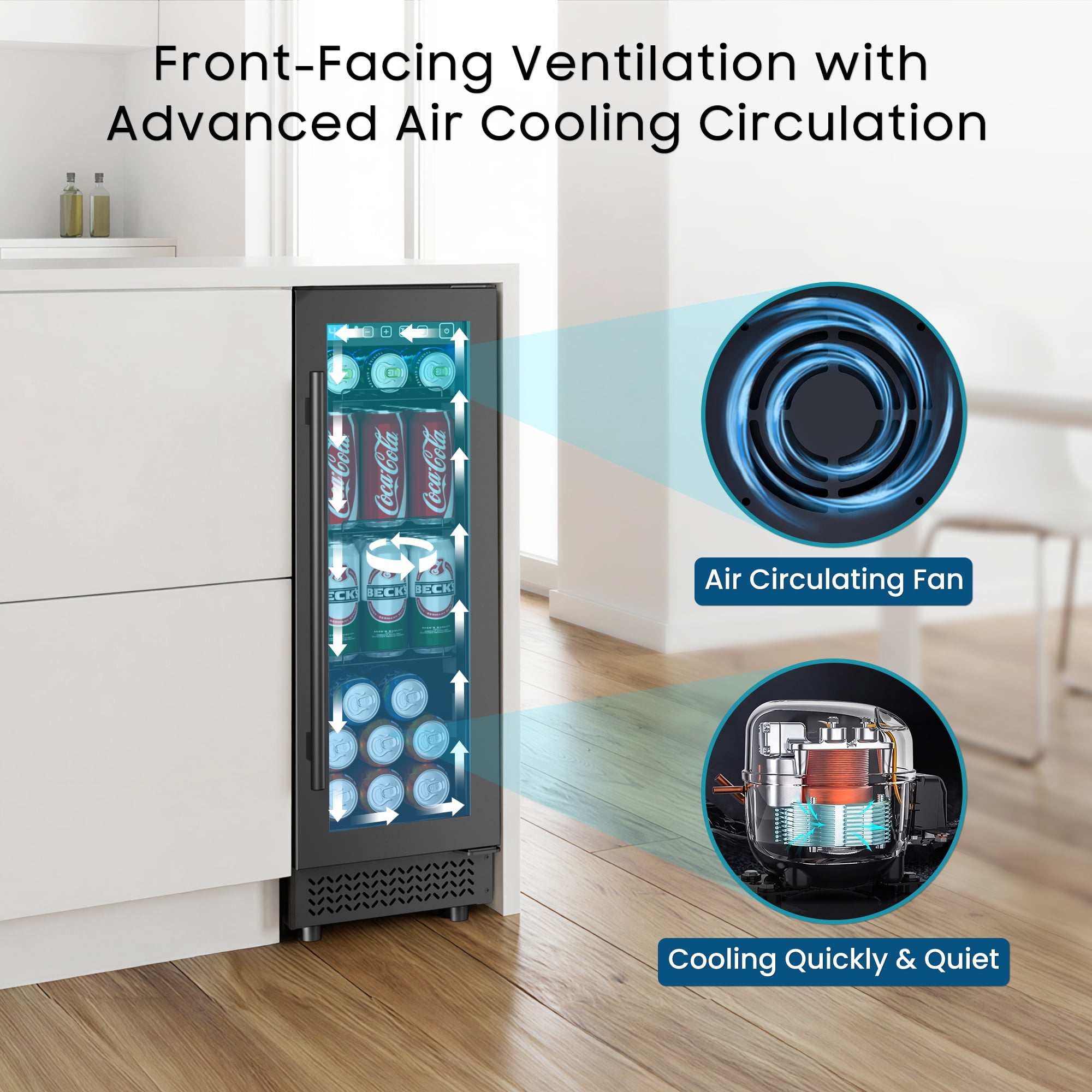 AVAHUM 12 Inch 60-Can Under Counter Beverage Refrigerator, Professional Built-In Drink Cooler, Round Handle