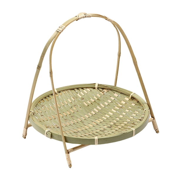 Canasta tejida de bambú, organización de mostrador de cocina, cesta de almacenamiento de verduras de comida portátil, porción de frutas para vacacione Estilo a