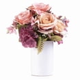thumbnail image 2 of Enova Home Artificial Rose and Hydrangea Silk Flowers Arrangement in Ceramic Vase with Faux Water (Pink Purple), 2 of 4